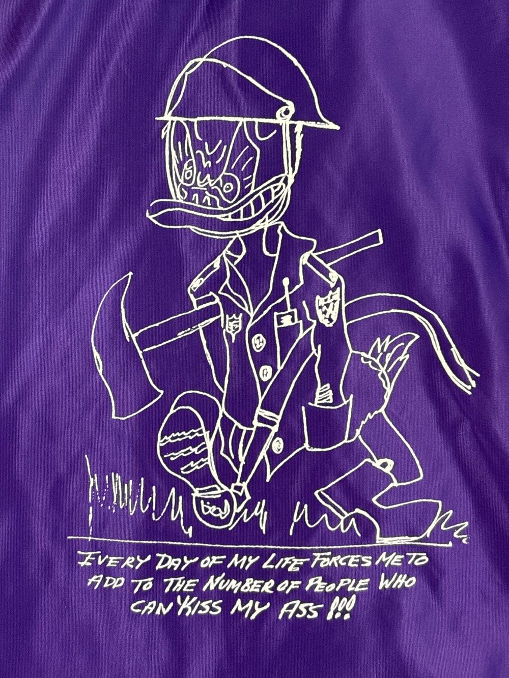 Vtg 80s Sportcaster Seattle Shiny Satin Jacket Purple Gold sz 40 Kiss my ass